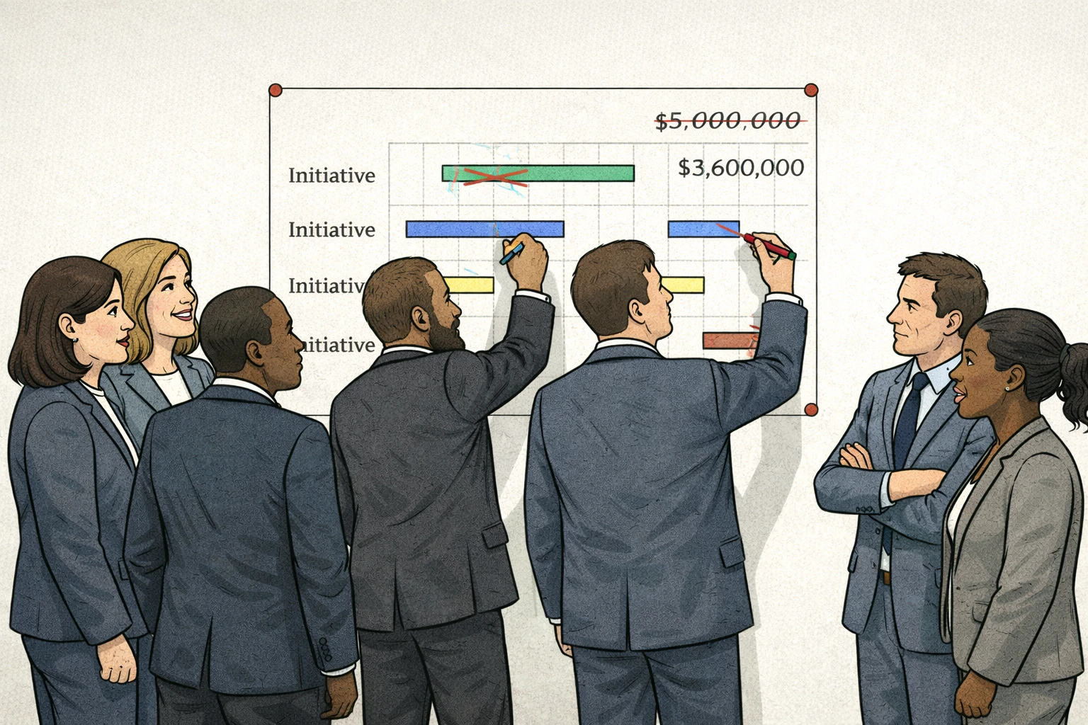 leaders cutting and slicing change plans